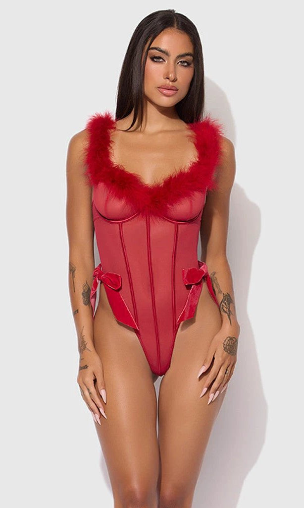 Marilyn Mesh & Marabou Teddy by House of Desire