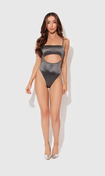 Zoe High Shine Cutout Scoop Back Bodysuit by House of Desire