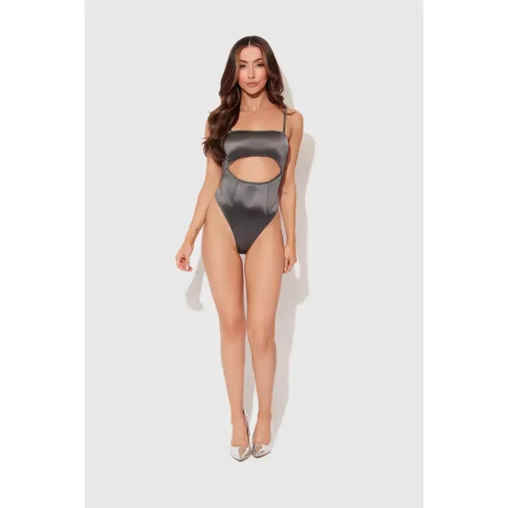Zoe High Shine Cutout Scoop Back Bodysuit by House of Desire
