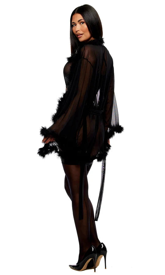 Bare It All Mesh Marabou Robe by Forplay
