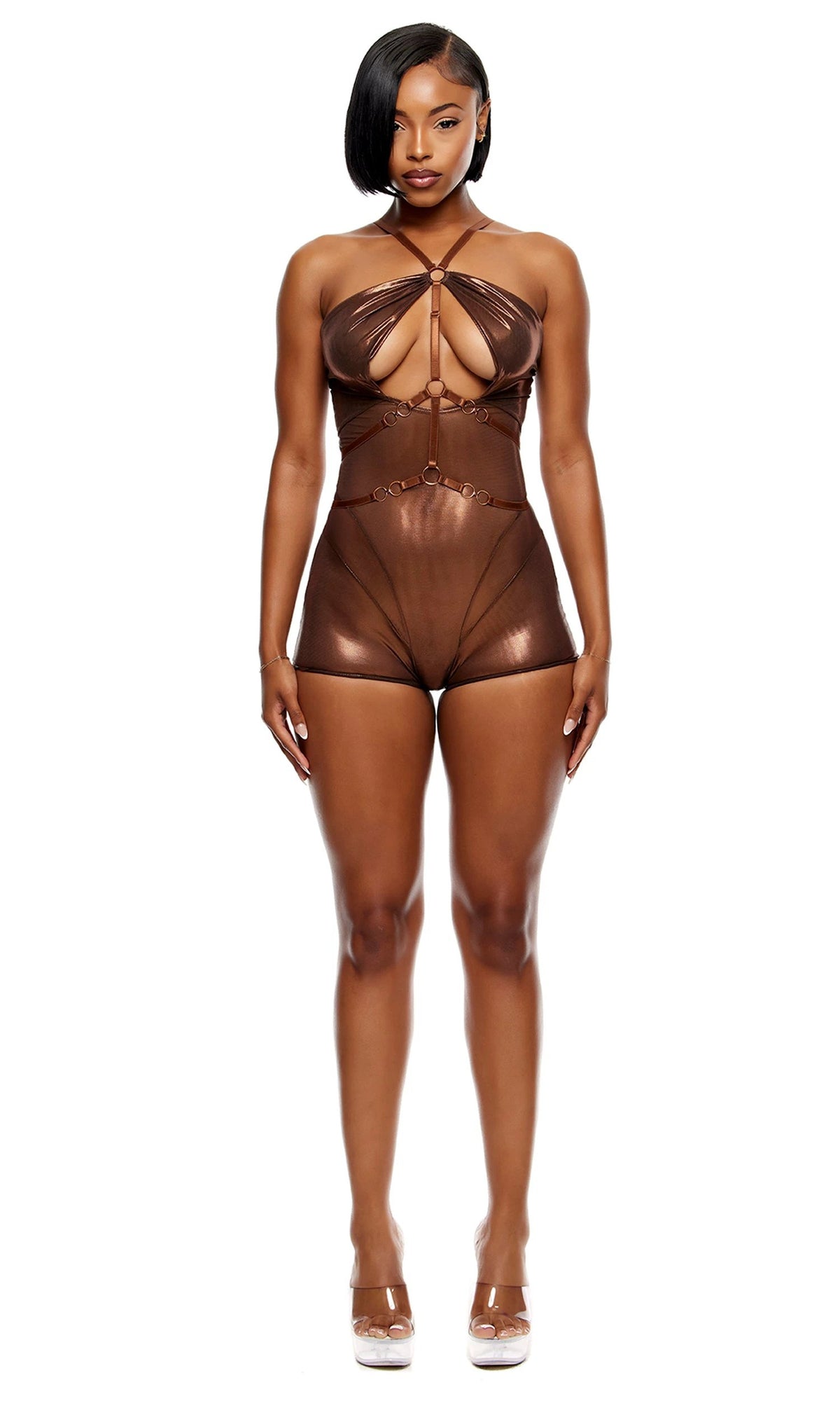 Liquid Metal Metallic Mesh Romper by Forplay
