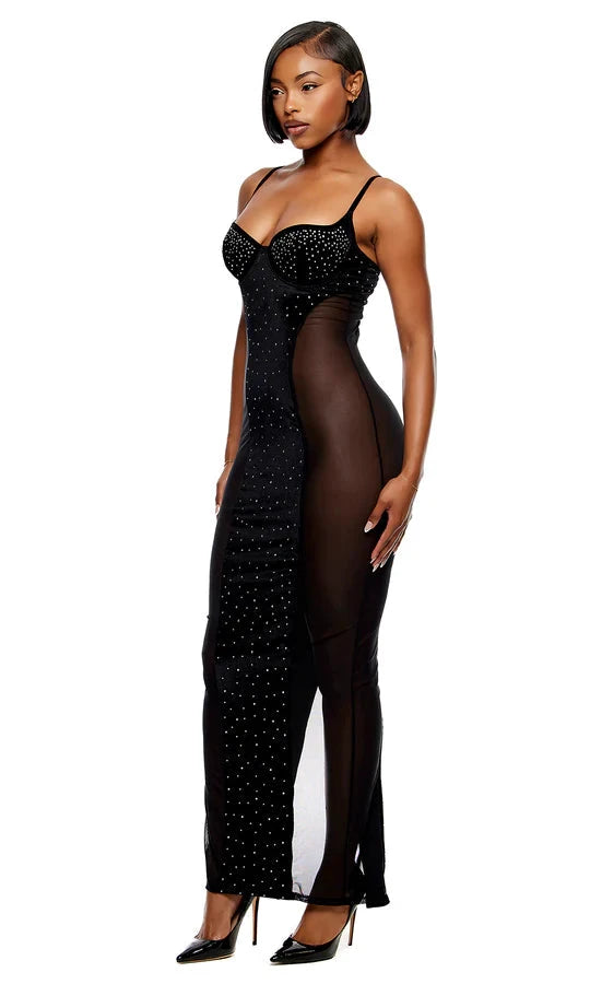 Caught Your Eye Velvet Rhinestone Satin Nightgown by Forplay