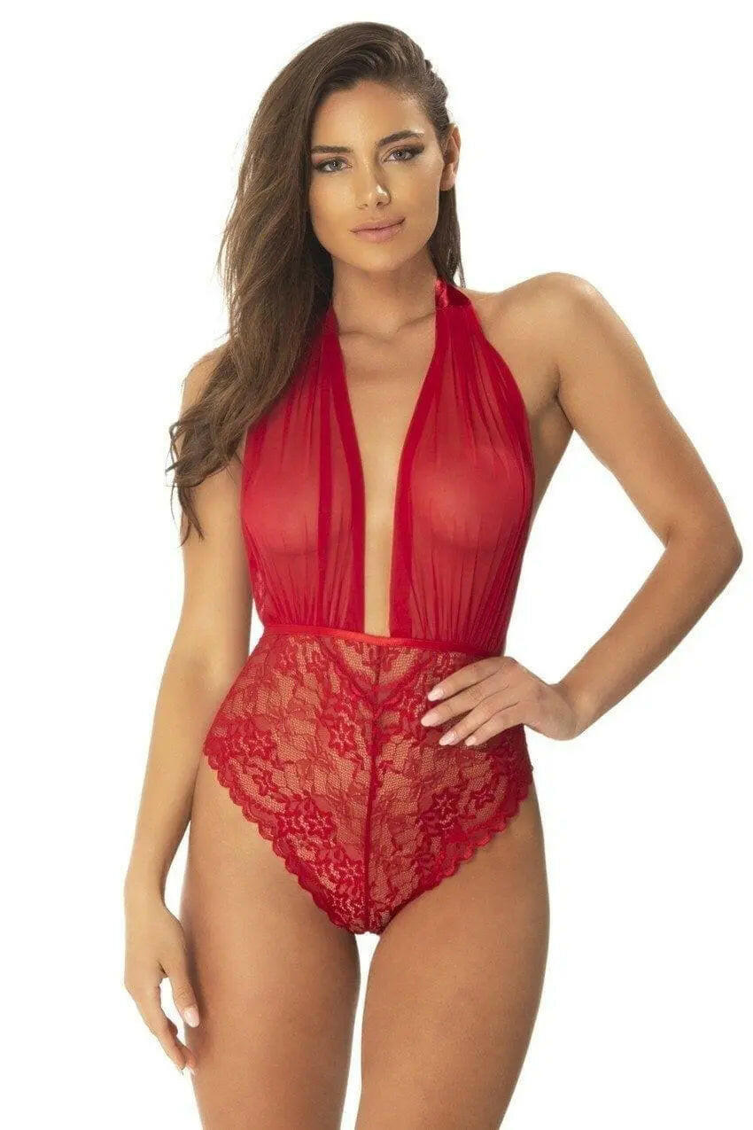 Aria Mesh Plunge Halter Teddy by Oh La La Cheri