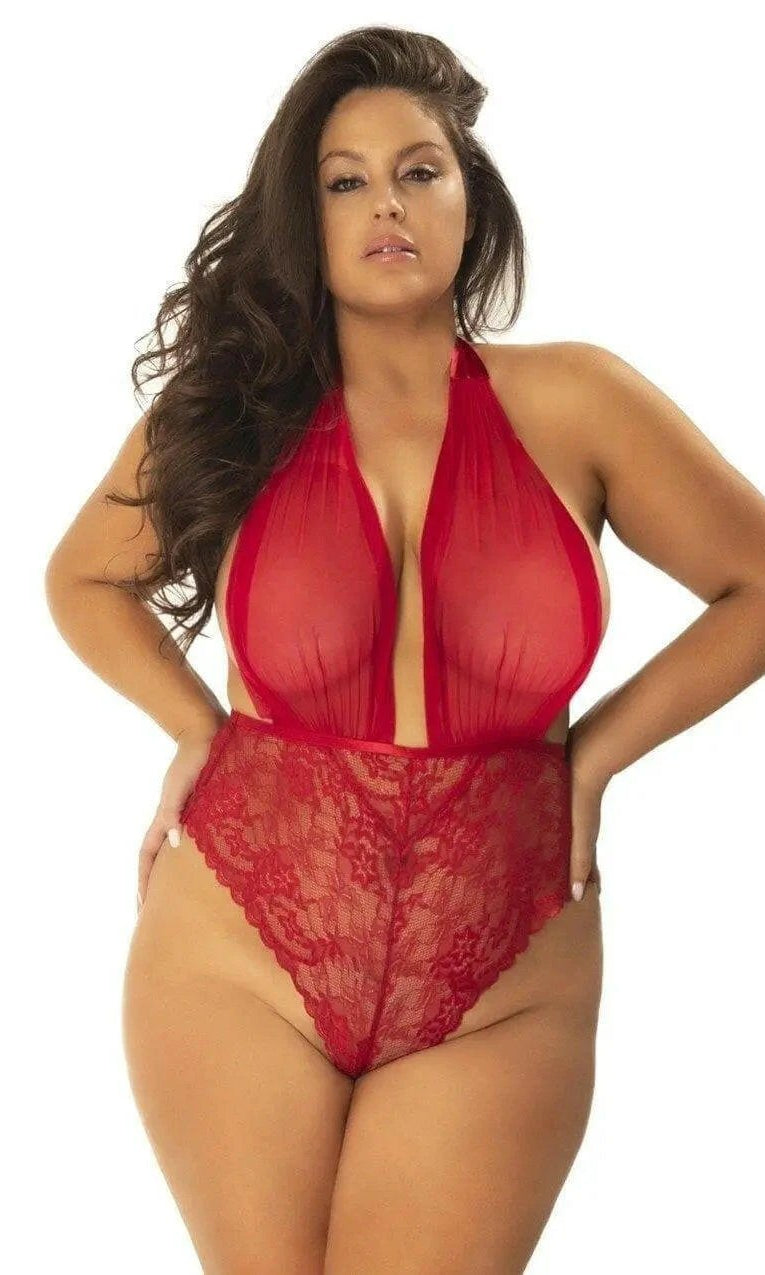 Aria Mesh Plunge Halter Teddy by Oh La La Cheri