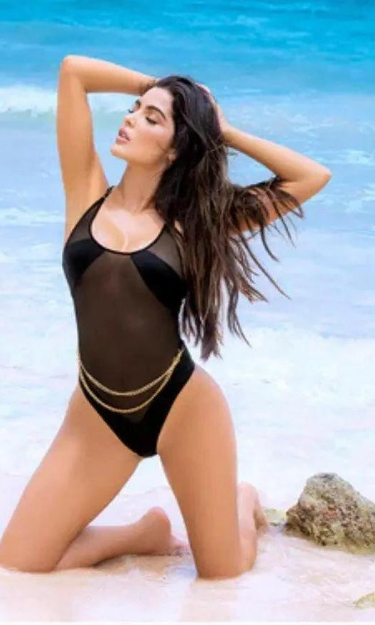 Black Sheer Chained One Piece Swimsuit by Mapalé