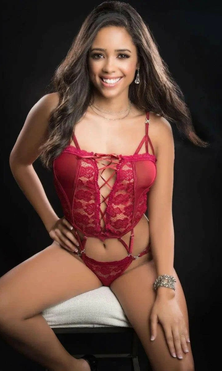 Butterfly Teddy with Lace-Up Front & Thong by G World Collection