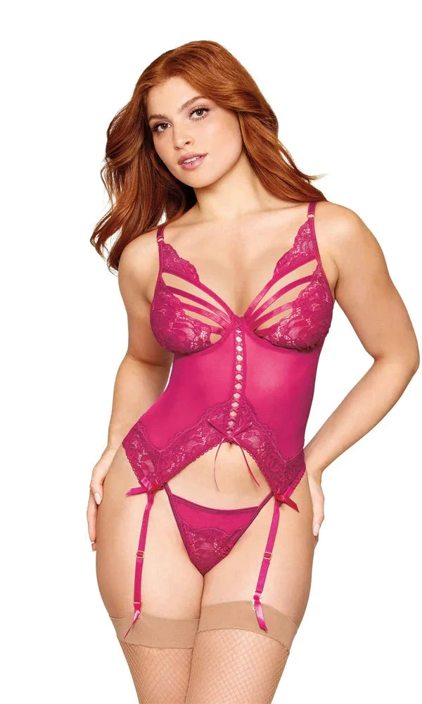Floral Lace & Mesh Bustier & G-String Set by Dreamgirl