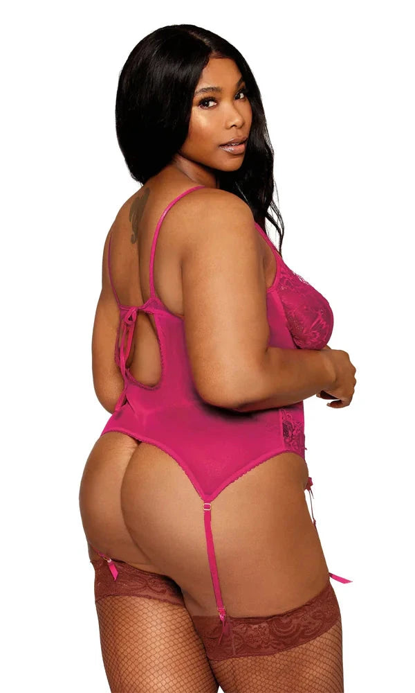Floral Lace & Mesh Bustier & G-String Set by Dreamgirl