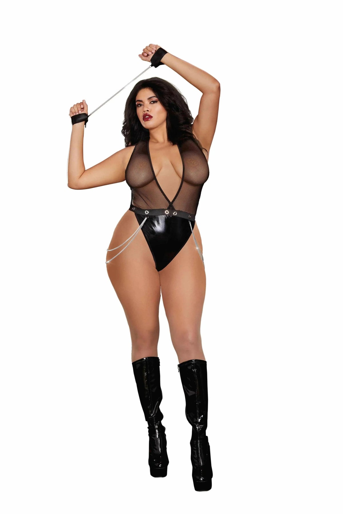 Faux Leather Halter Teddy by Dreamgirl