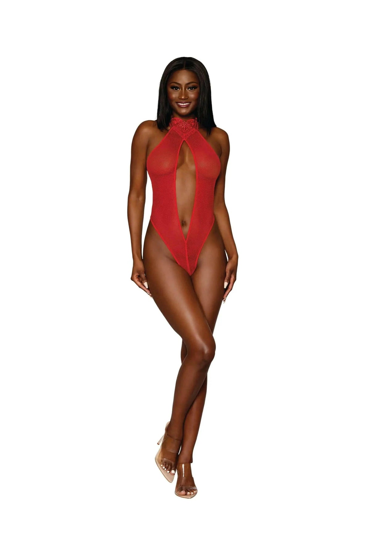 Fishnet Heart Trim Teddy by Dreamgirl