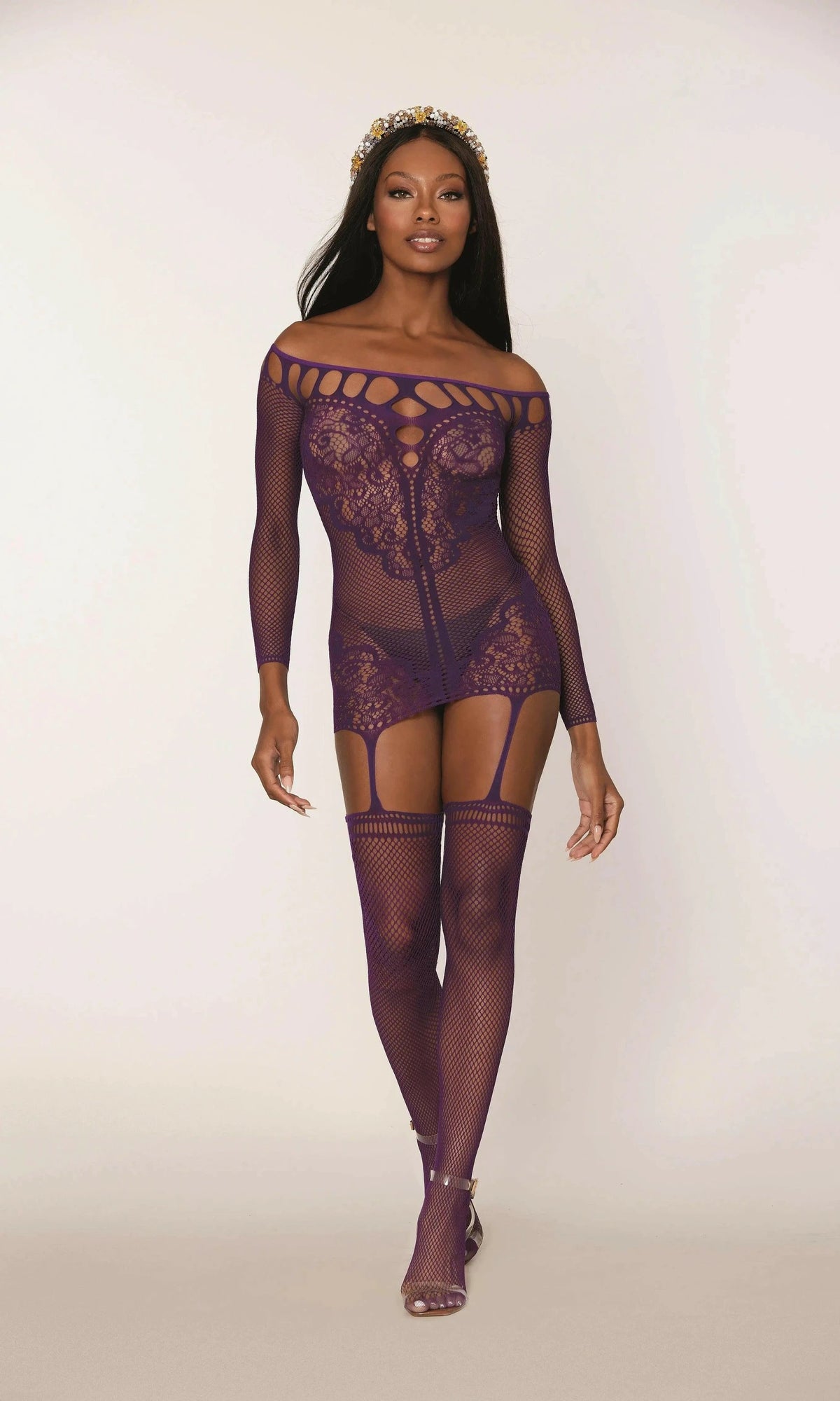 Fishnet & Scalloped Lace Garter Dress by Dreamgirl