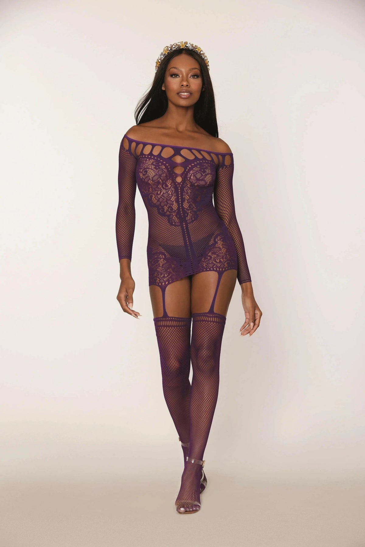 Fishnet & Scalloped Lace Garter Dress by Dreamgirl