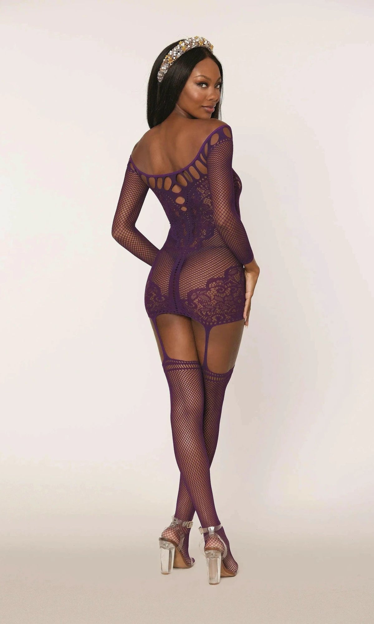 Fishnet & Scalloped Lace Garter Dress by Dreamgirl