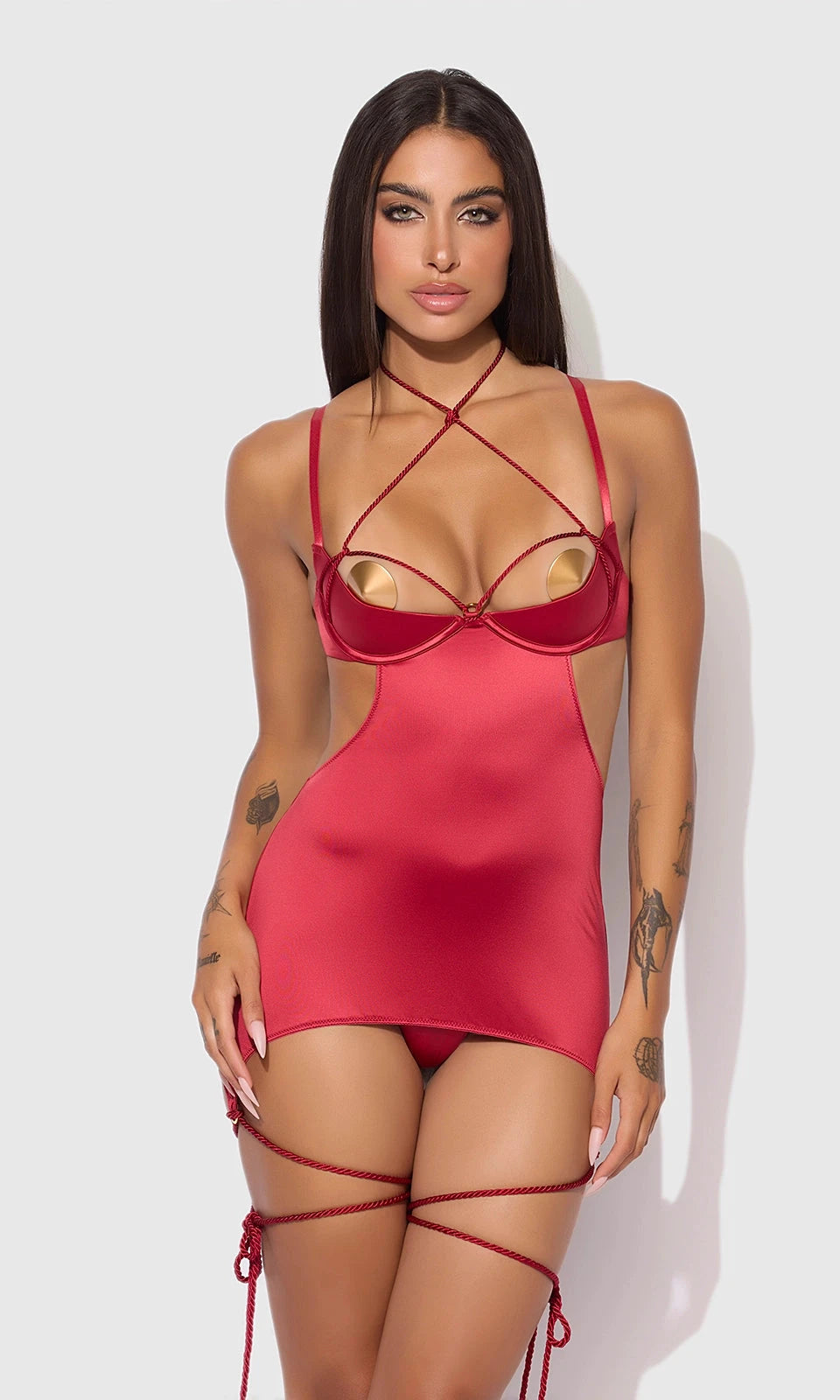 Iryna Silky Micro & Rope Open Back Chemise & G-String Set by House of Desire