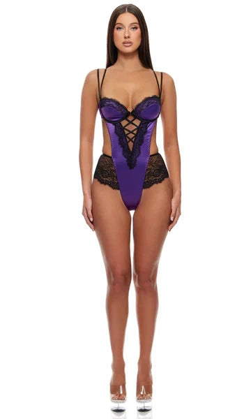 Laced in Satin Satin & Lace Teddy by Forplay