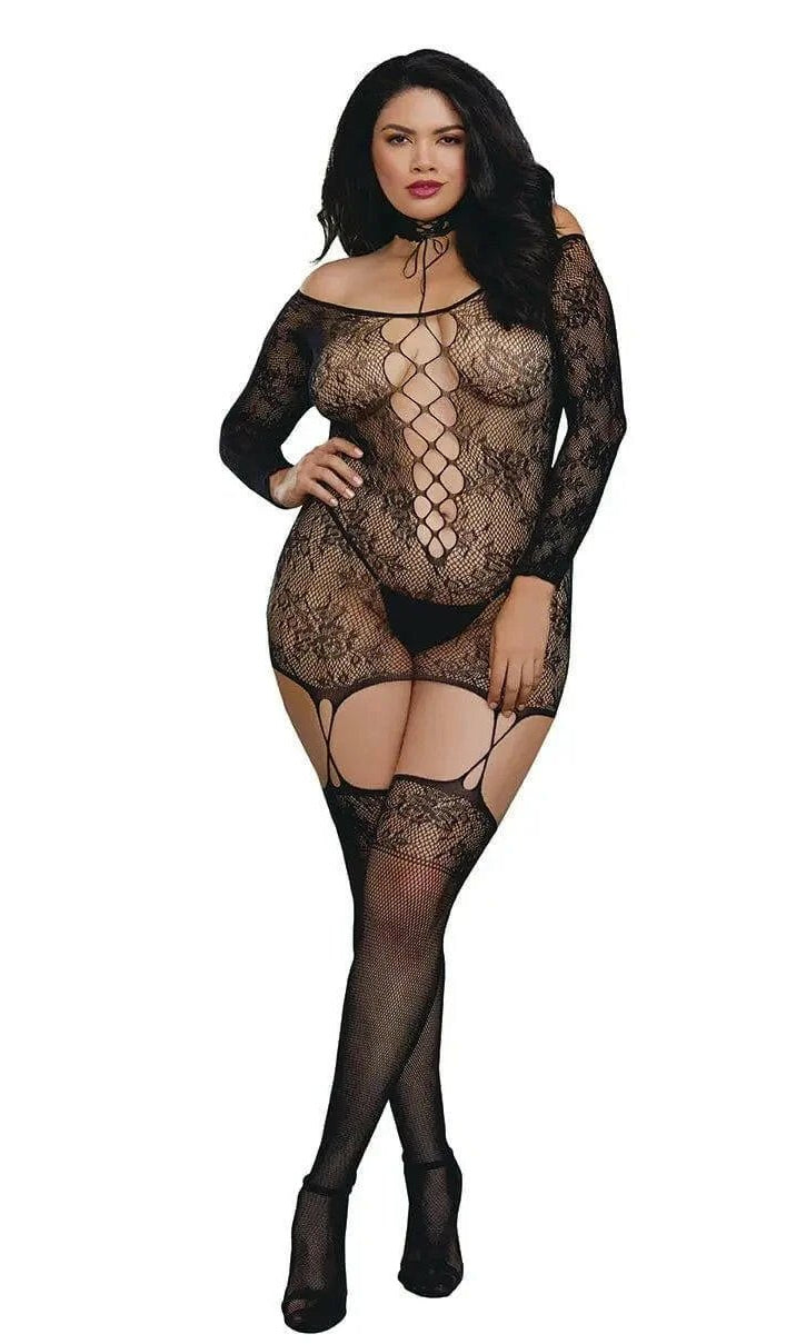 Lace Patterned Garter Slip Dress by Dreamgirl