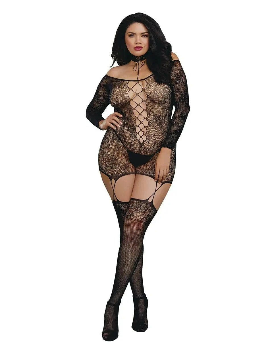 Lace Patterned Garter Slip Dress by Dreamgirl