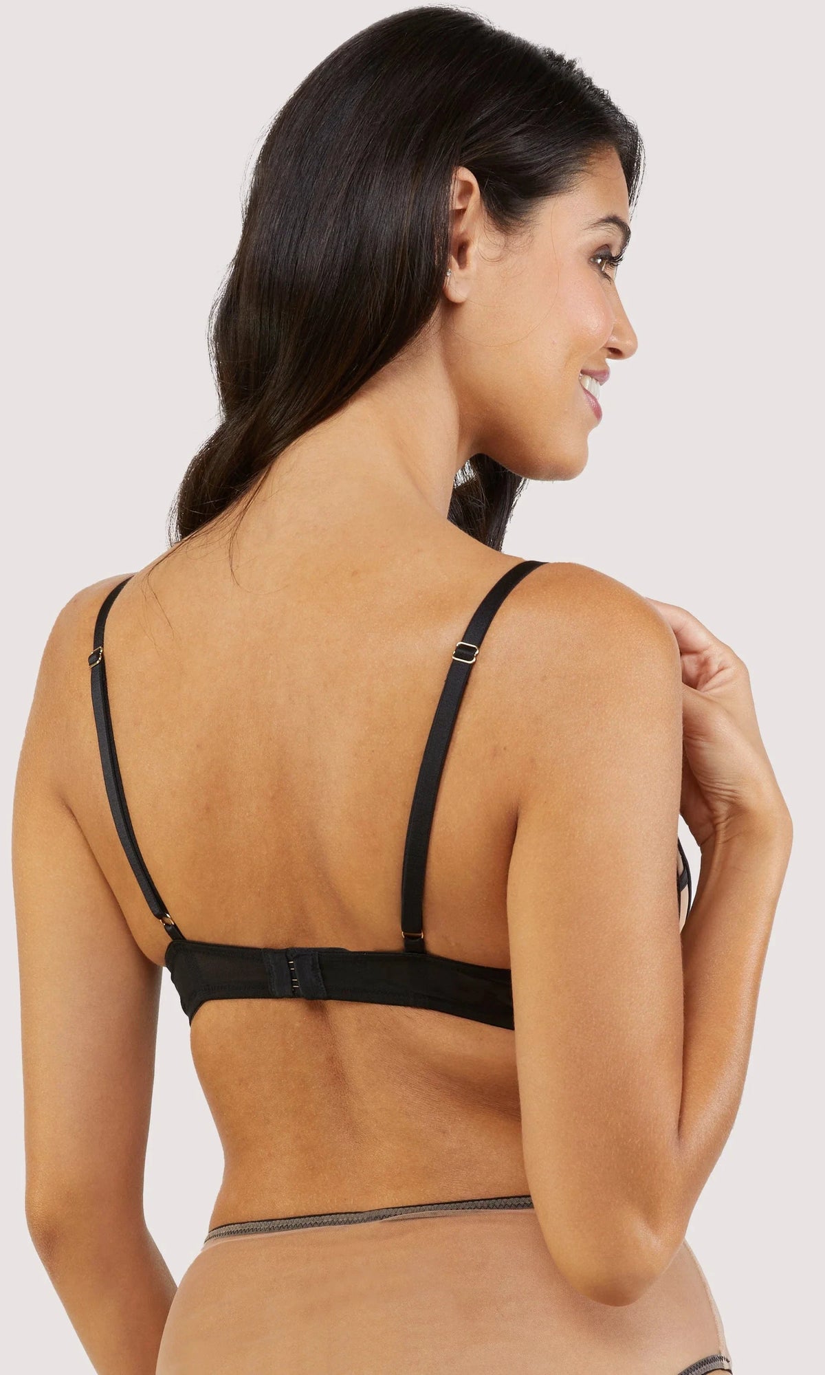 Ramona Black Leatherette Strap Detail Illusion Mesh Bra by Playful Promises