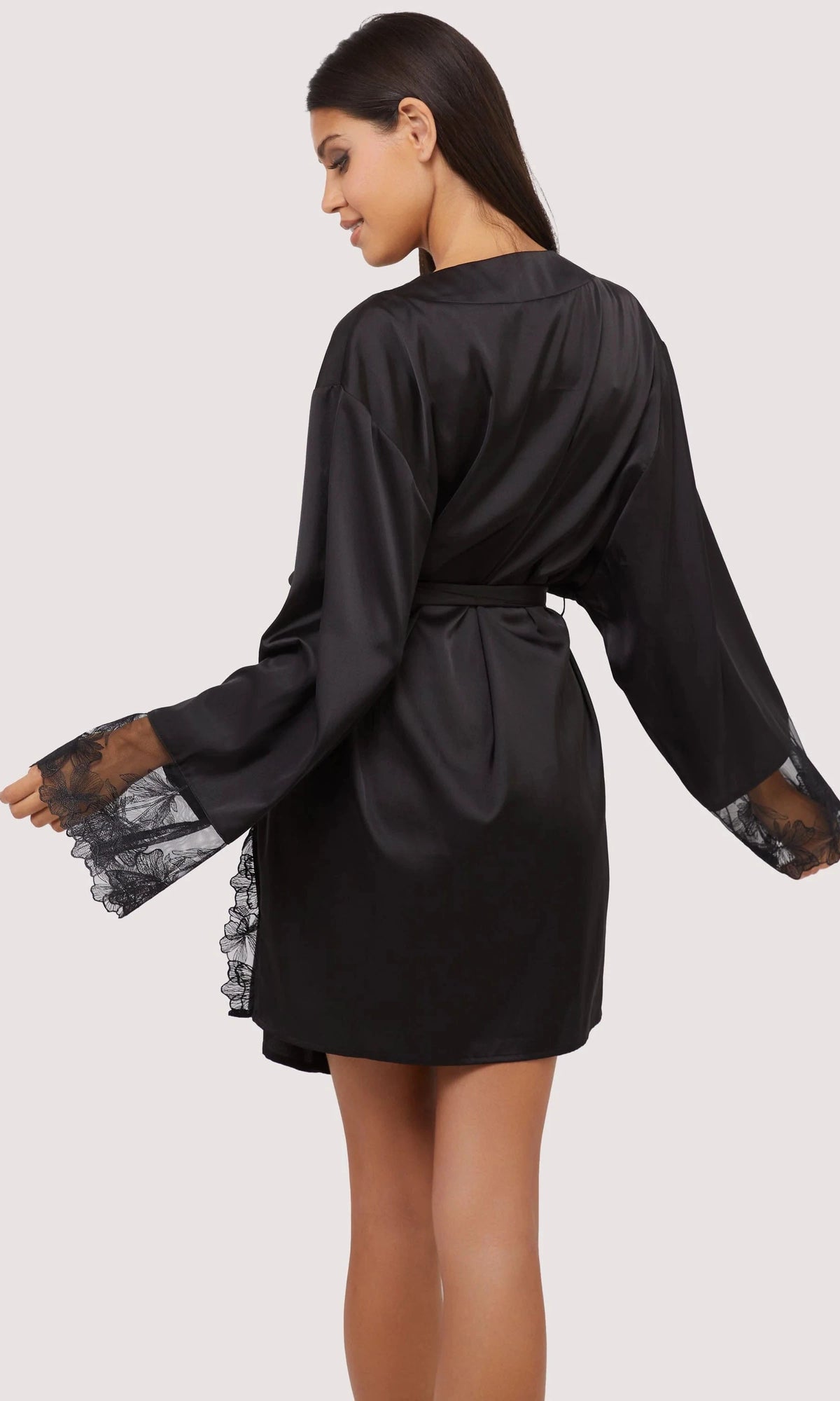 Eleanor Black Satin & Embroidery Robe by Playful Promises