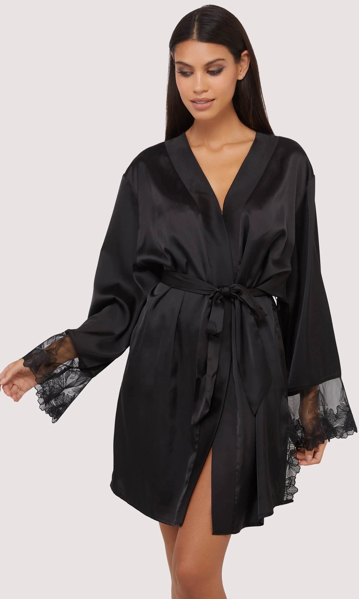 Eleanor Black Satin & Embroidery Robe by Playful Promises