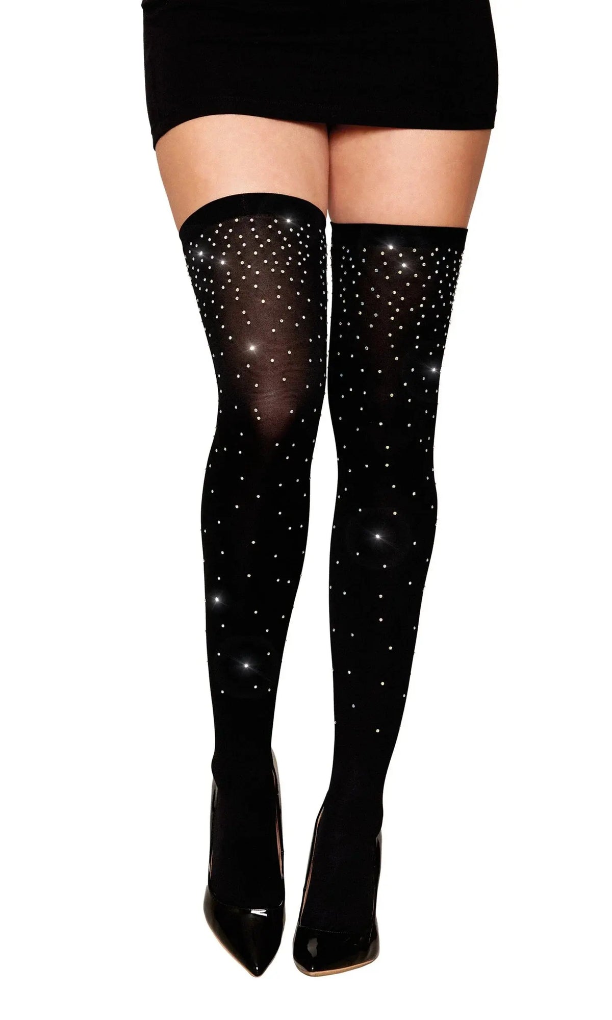 Sheer Thigh Highs with Iridescent Rhinestone Embellishment by Dreamgirl
