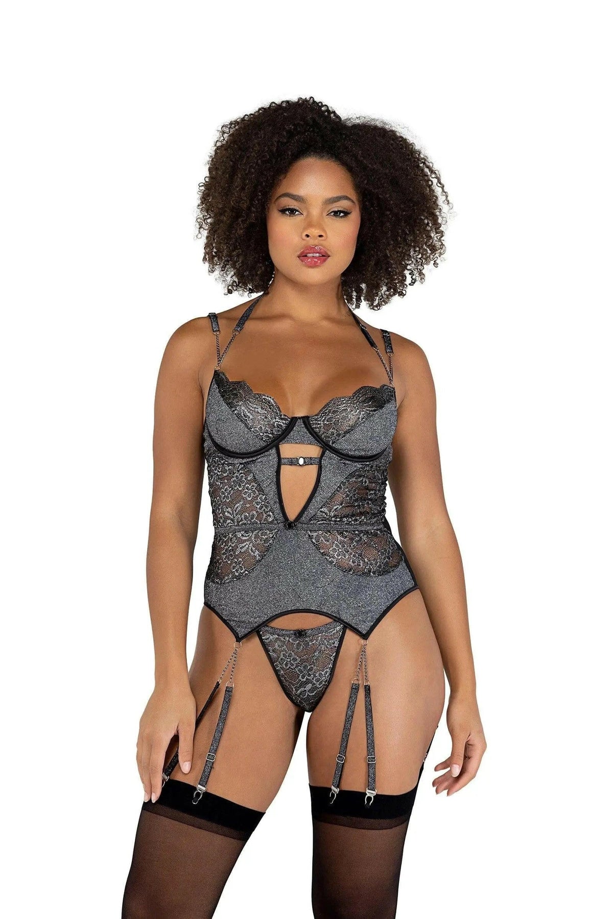 Sparkle Chained Bustier Set by Roma Confidential