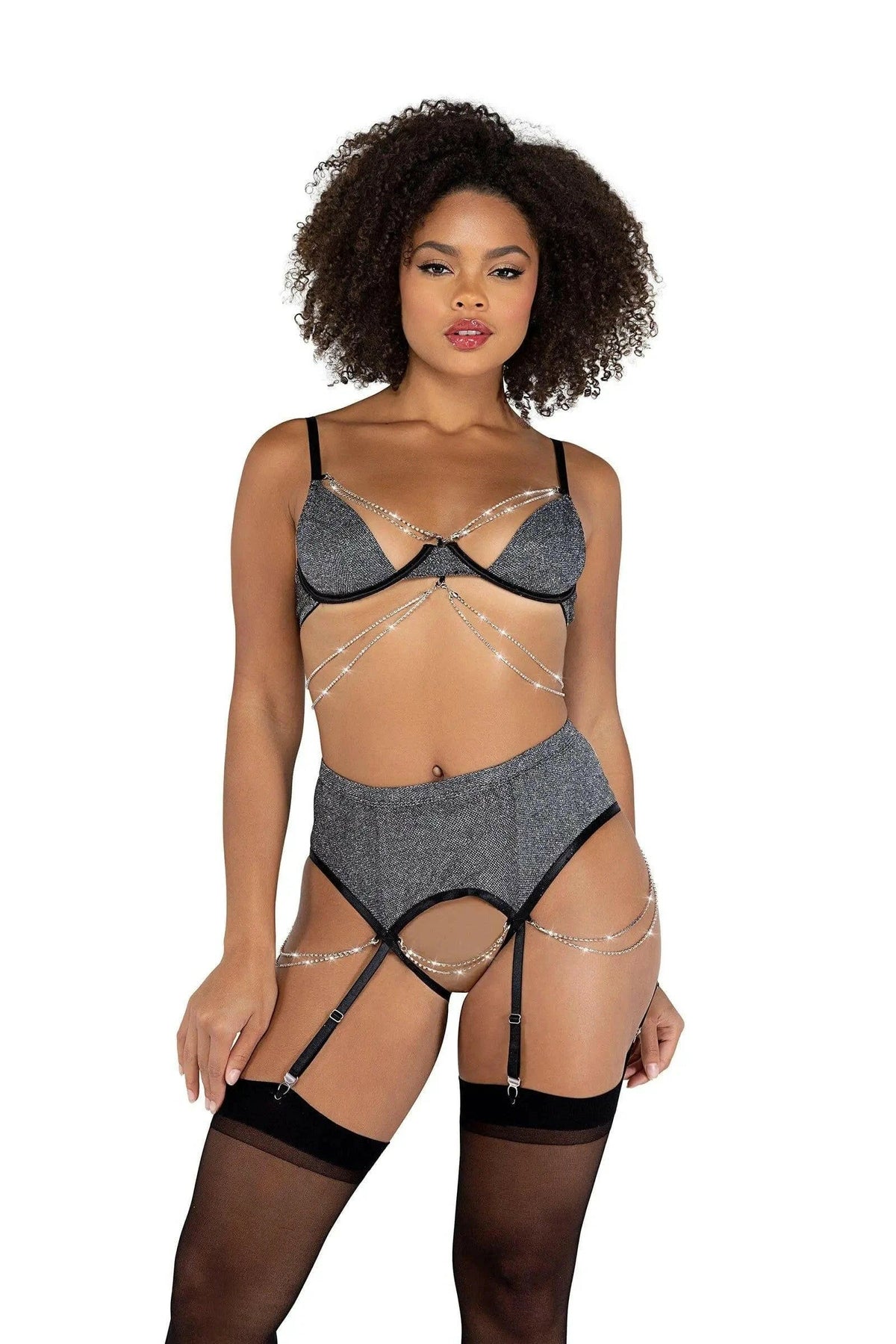 Sparkle Diamond Crotchless Set by Roma Confidential