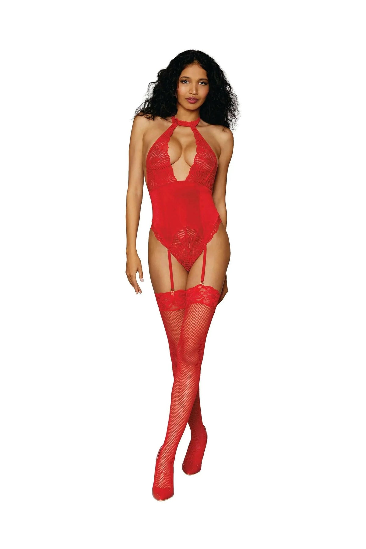 Stretch Lace and Velvet Teddy by Dreamgirl