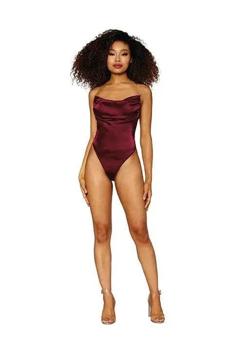 Stretch Satin Cowl Neck Teddy by Dreamgirl