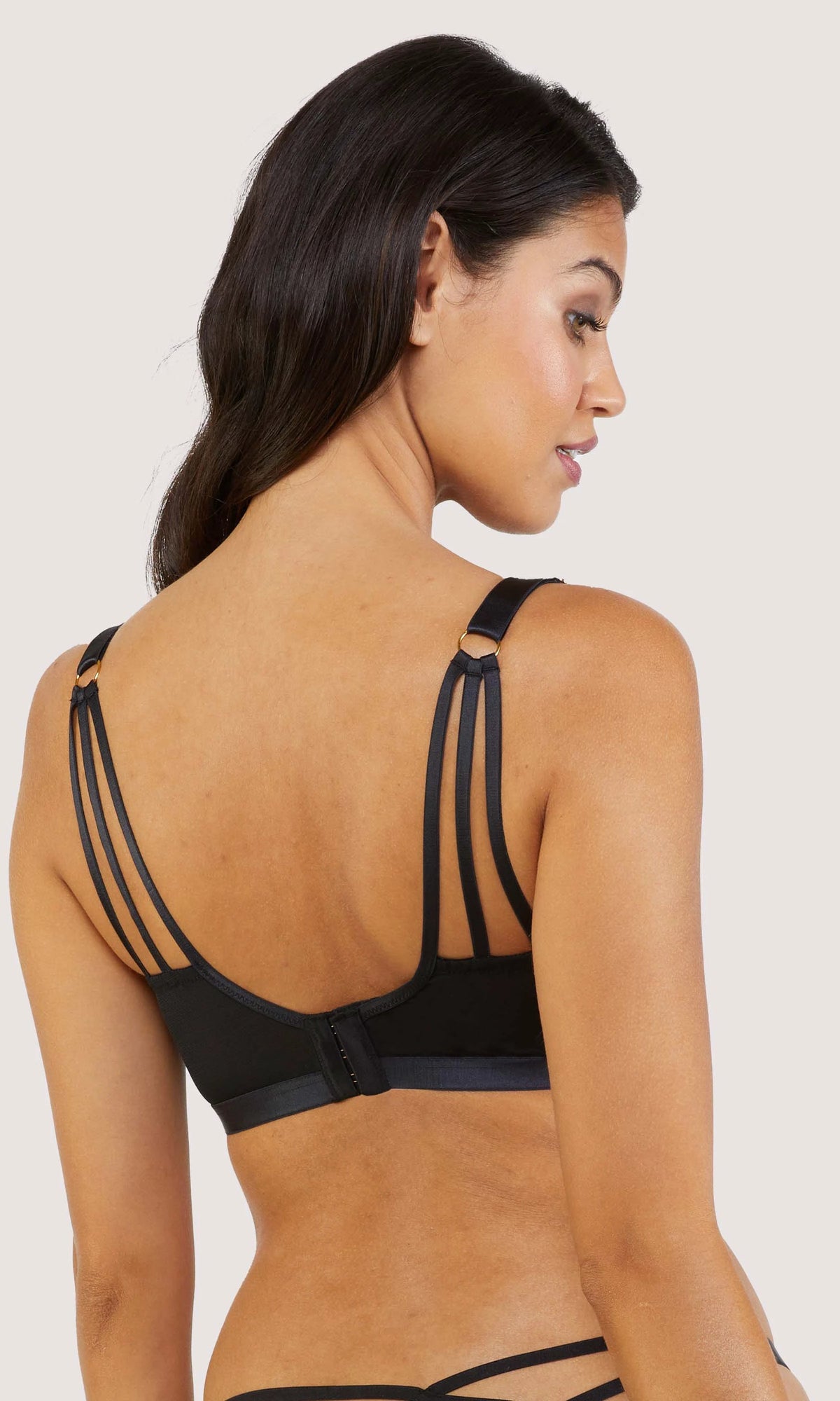 Pippa Black Deco Embroidered Caged Plunge Bra by Wolf & Whistle