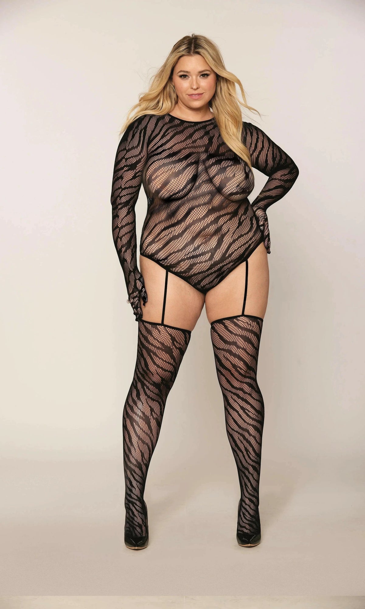 Zebra Fishnet Teddy Bodystocking by Dreamgirl