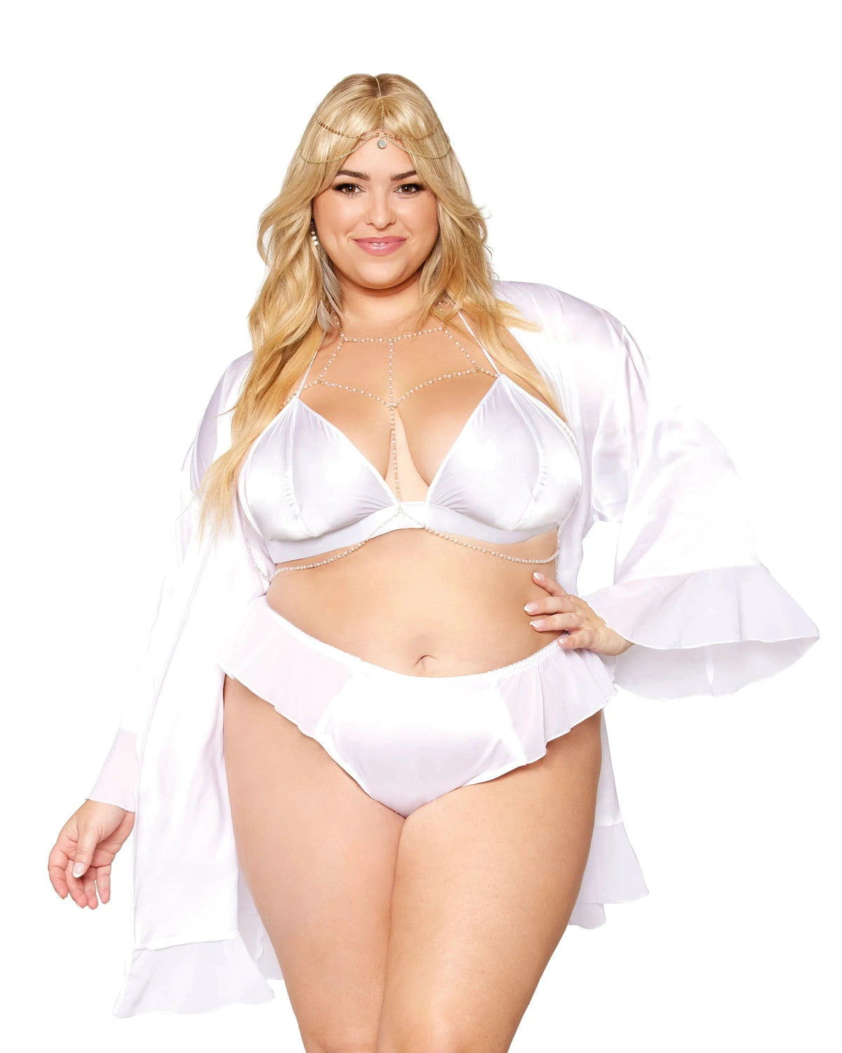 Matte Satin Robe, Bralette & Thong Set by Dreamgirl