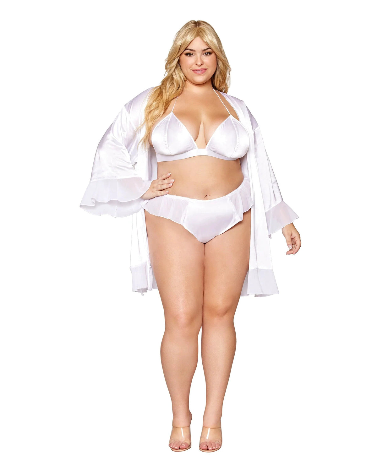 Matte Satin Robe, Bralette & Thong Set by Dreamgirl