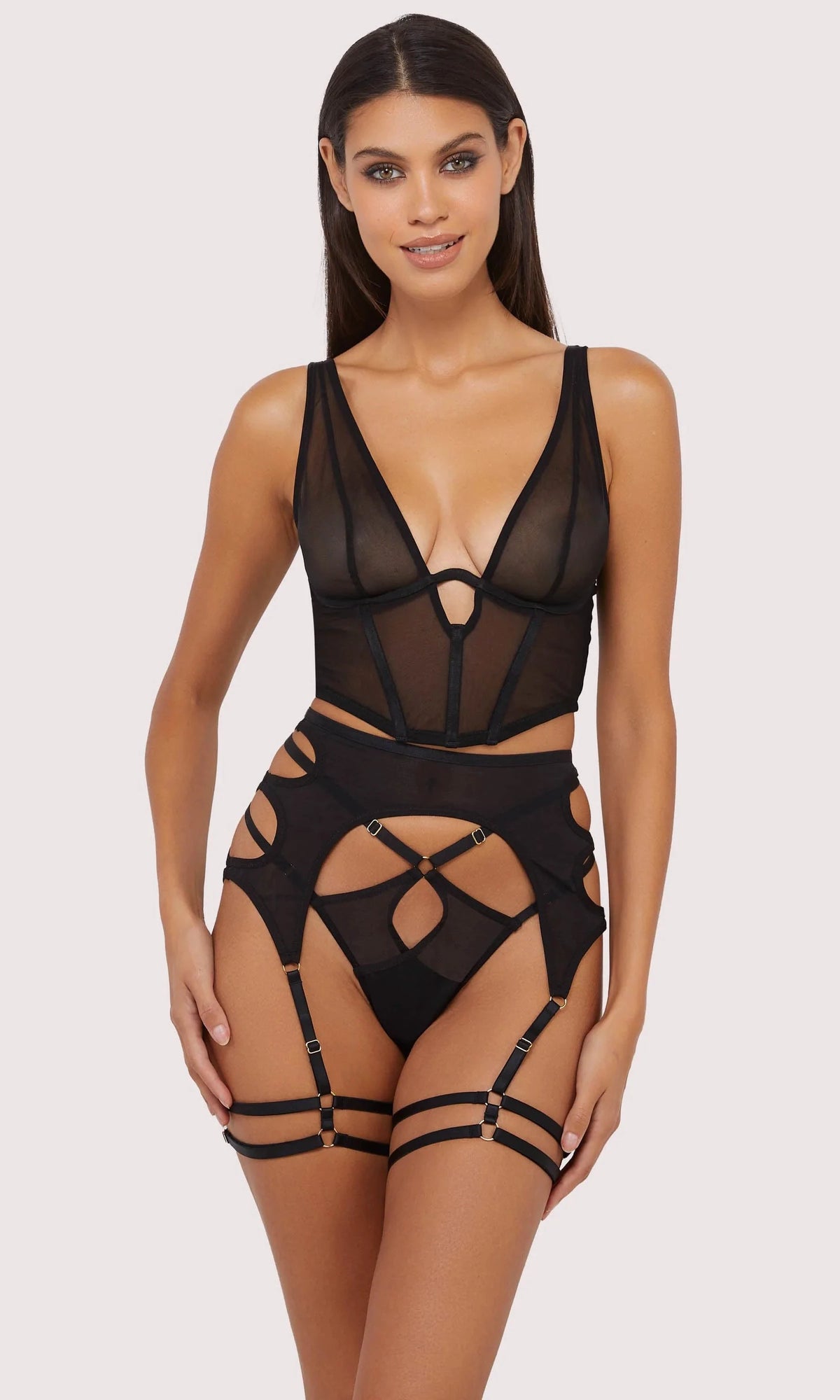 Kali Black Mesh Cut Out Suspender by Wolf & Whistle