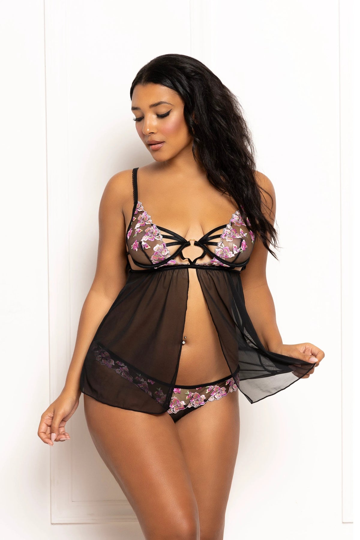 Lace Up Embroidered Babydoll by Seven 'Til Midnight