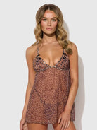 Alia Leopard Mesh Underwire Babydoll & G-String Set by House of Desire
