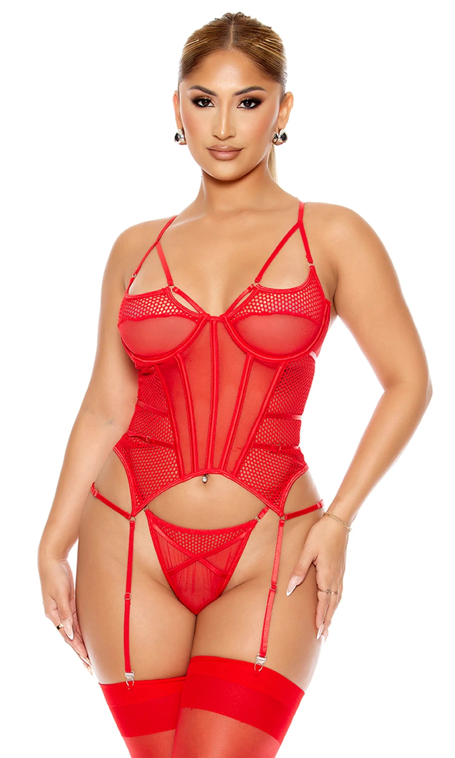 Caught Up O-Net Bustier Lingerie Set by Forplay
