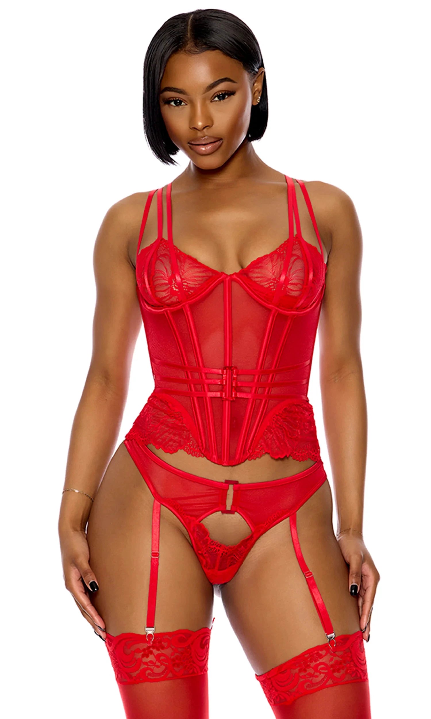 Thirst Strap Strappy Lace Bustier Lingerie Set by Forplay
