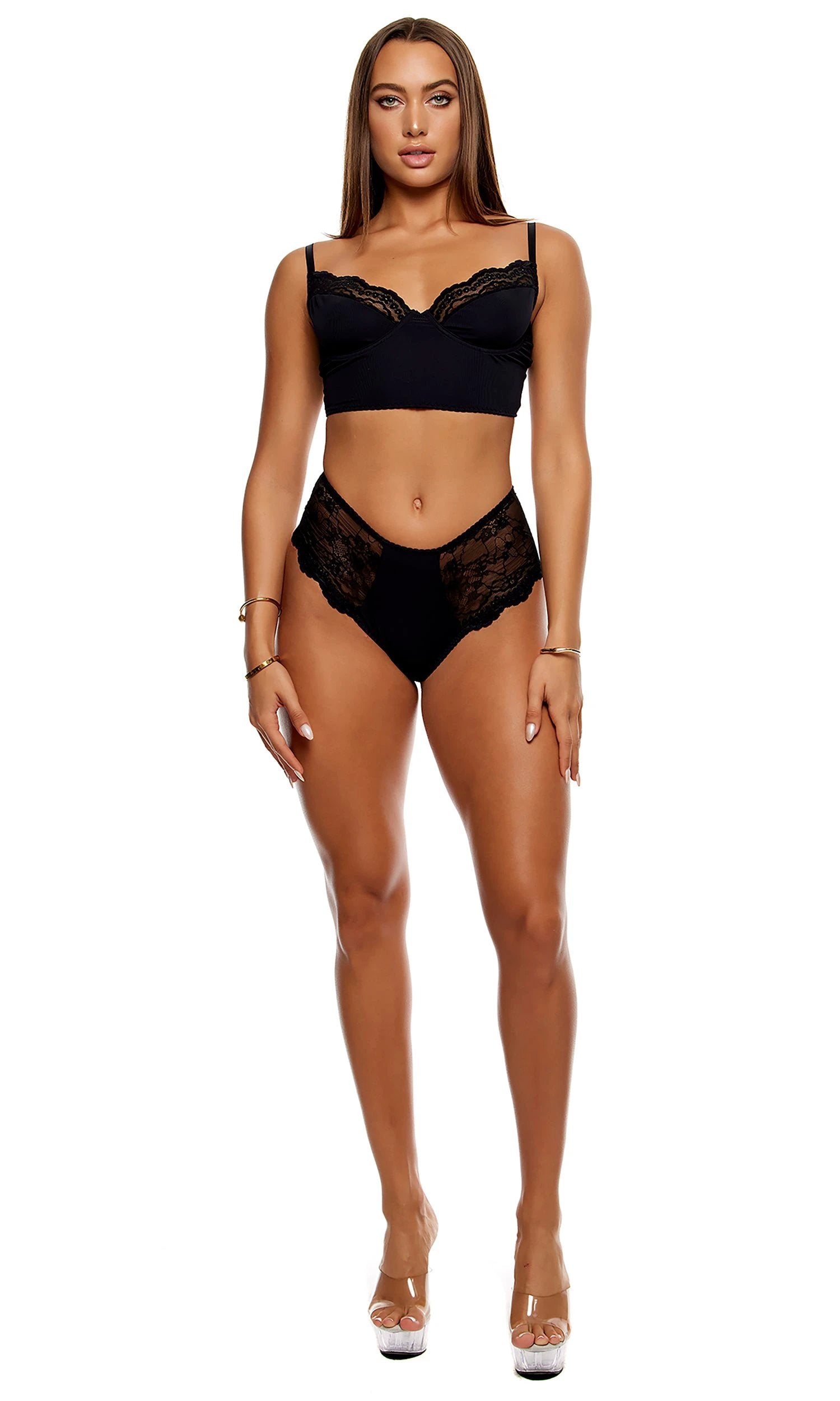 Self Care Ribbed Lace Longline Bra Set by Forplay