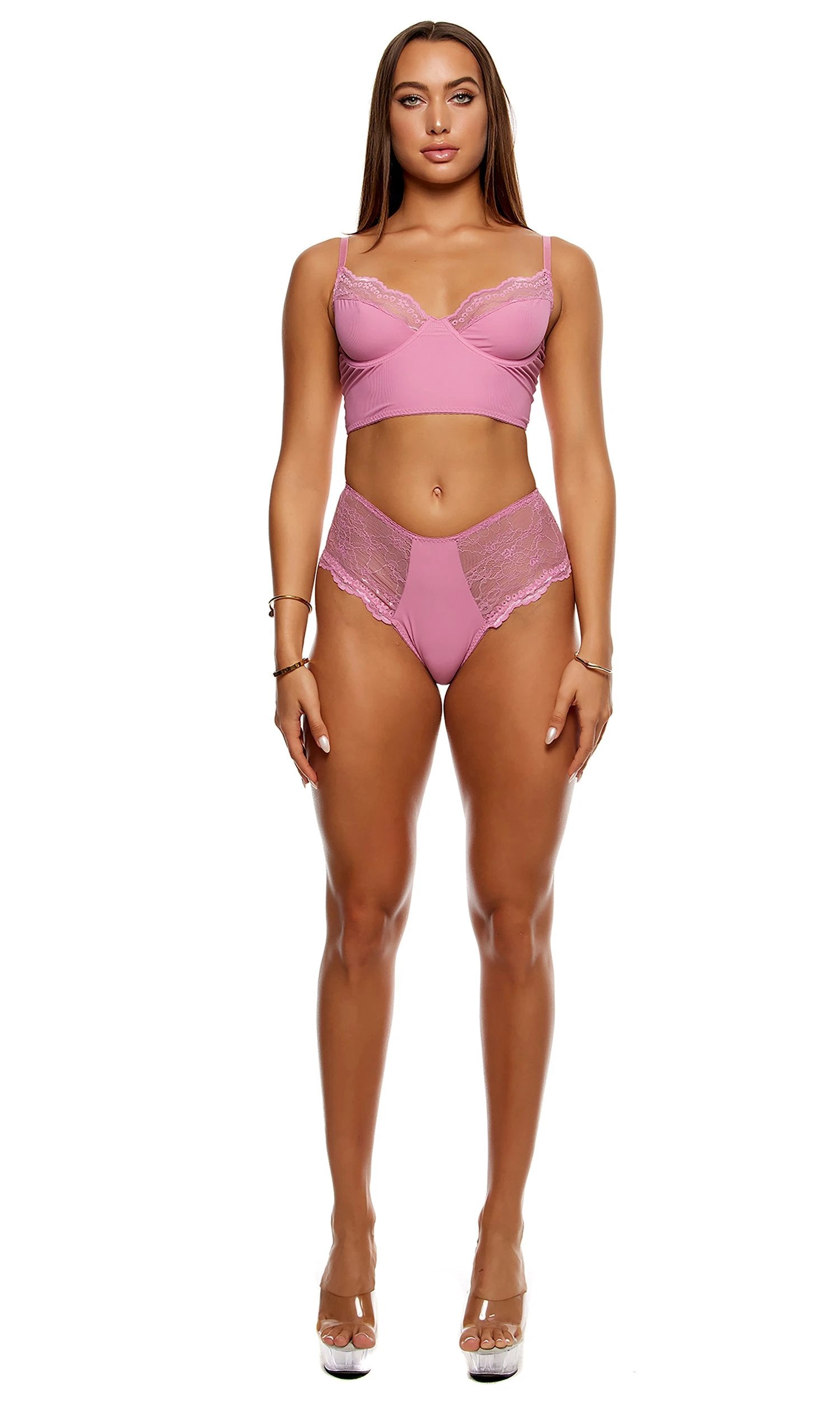 Self Care Ribbed Lace Longline Bra Set by Forplay