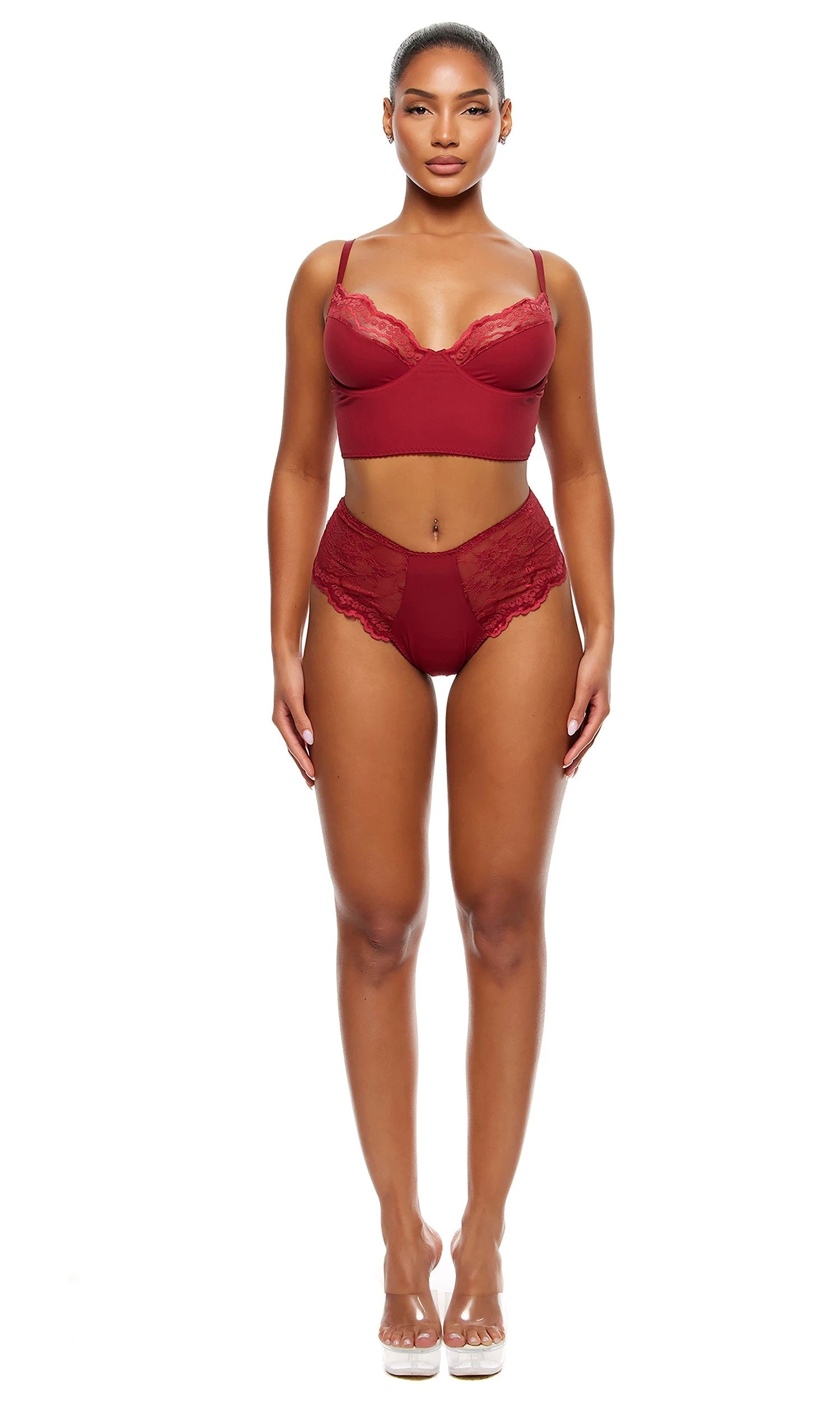 Self Care Ribbed Lace Longline Bra Set by Forplay