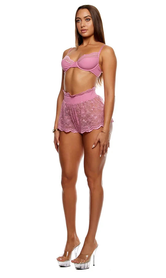 Self Care Ribbed Lace Bra & Shorts Set by Forplay
