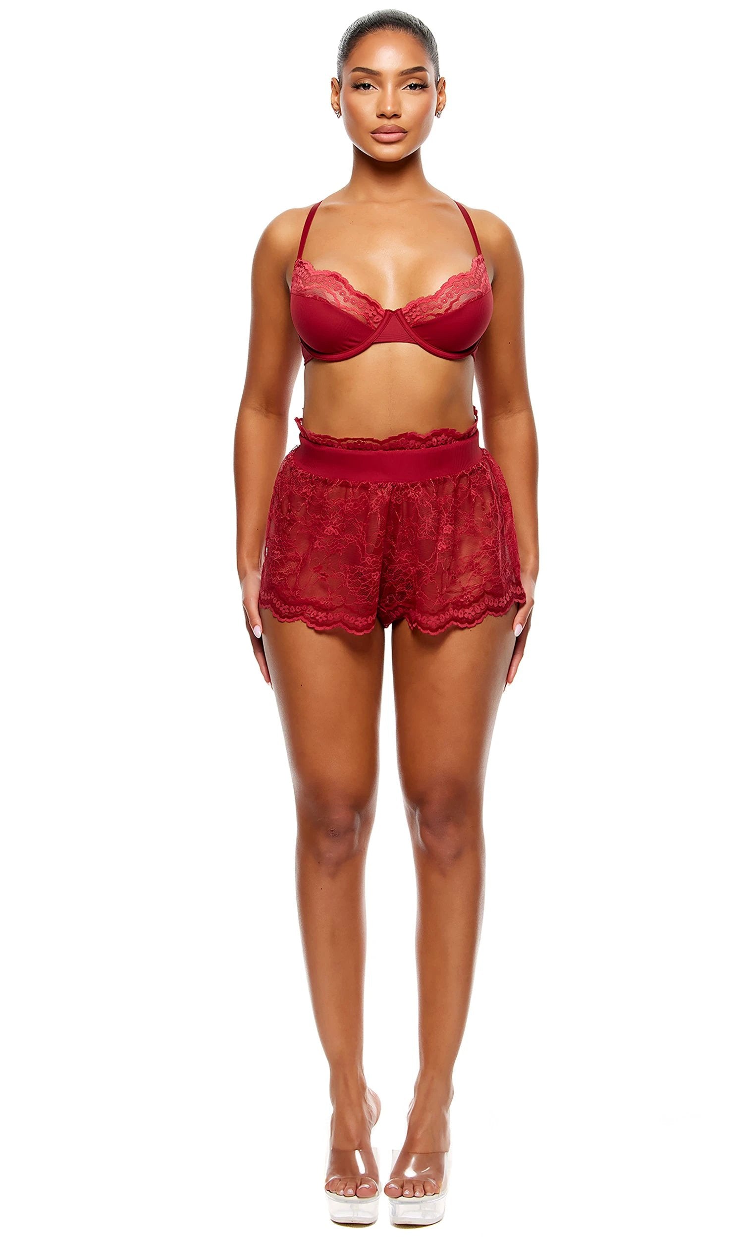 Self Care Ribbed Lace Bra & Shorts Set by Forplay