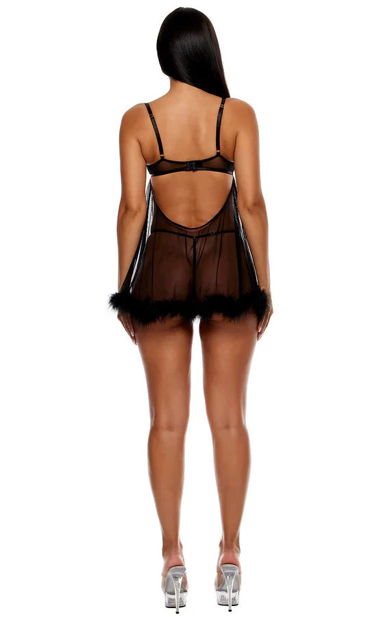 Bare It All Mesh Marabou Babydoll Set by Forplay