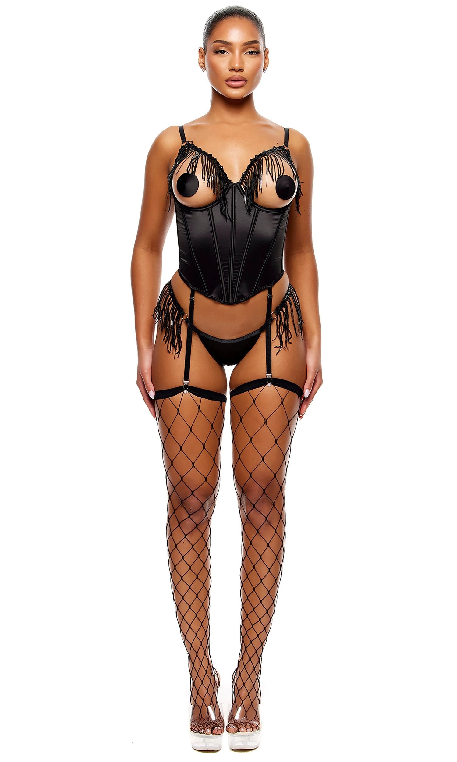 Peep Show Sequin Fringe Bustier Set by Forplay