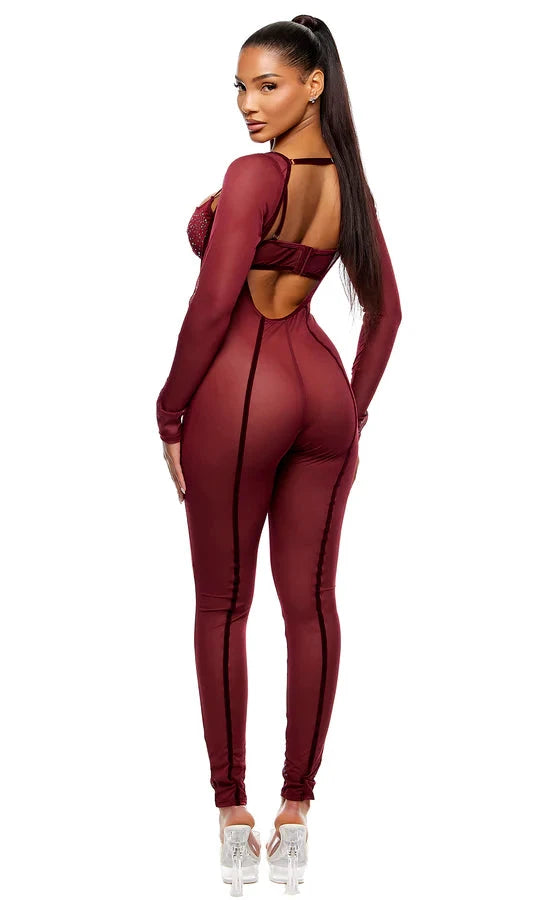 Caught Your Eye Velvet Rhinestone Jumpsuit Set by Forplay