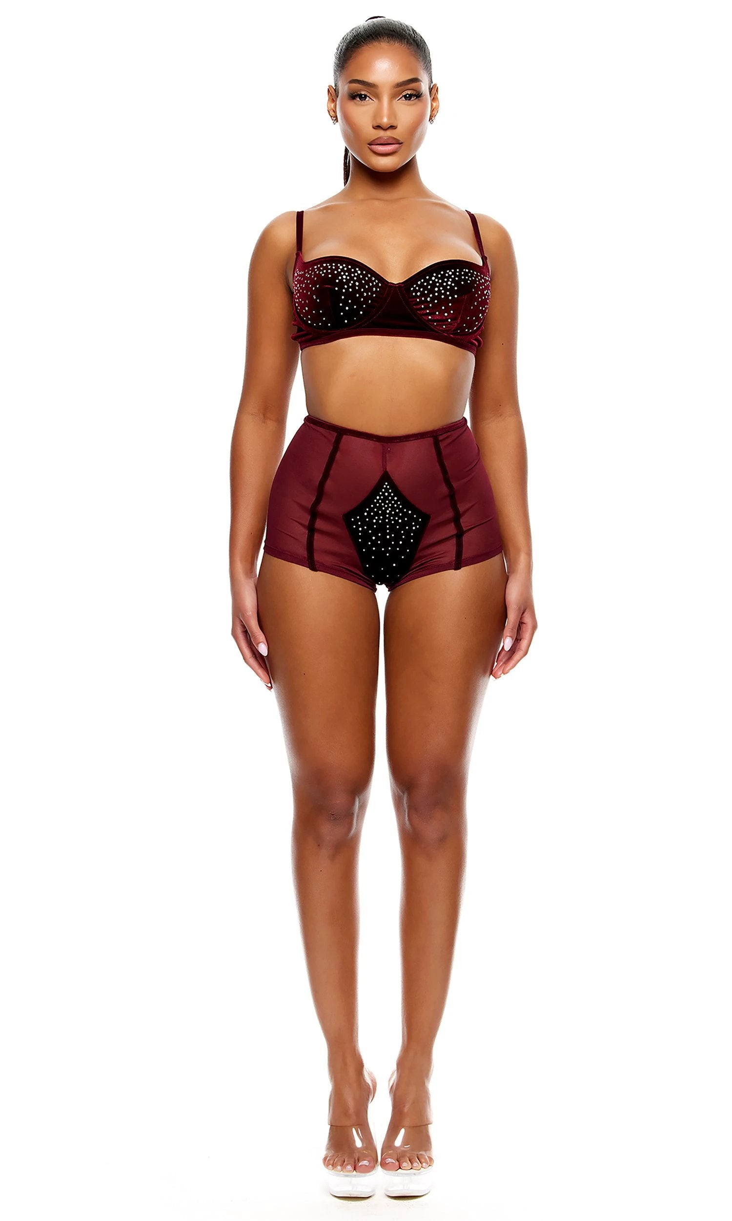 Caught Your Eye Velvet Rhinestone Bra and Briefs Set by Forplay