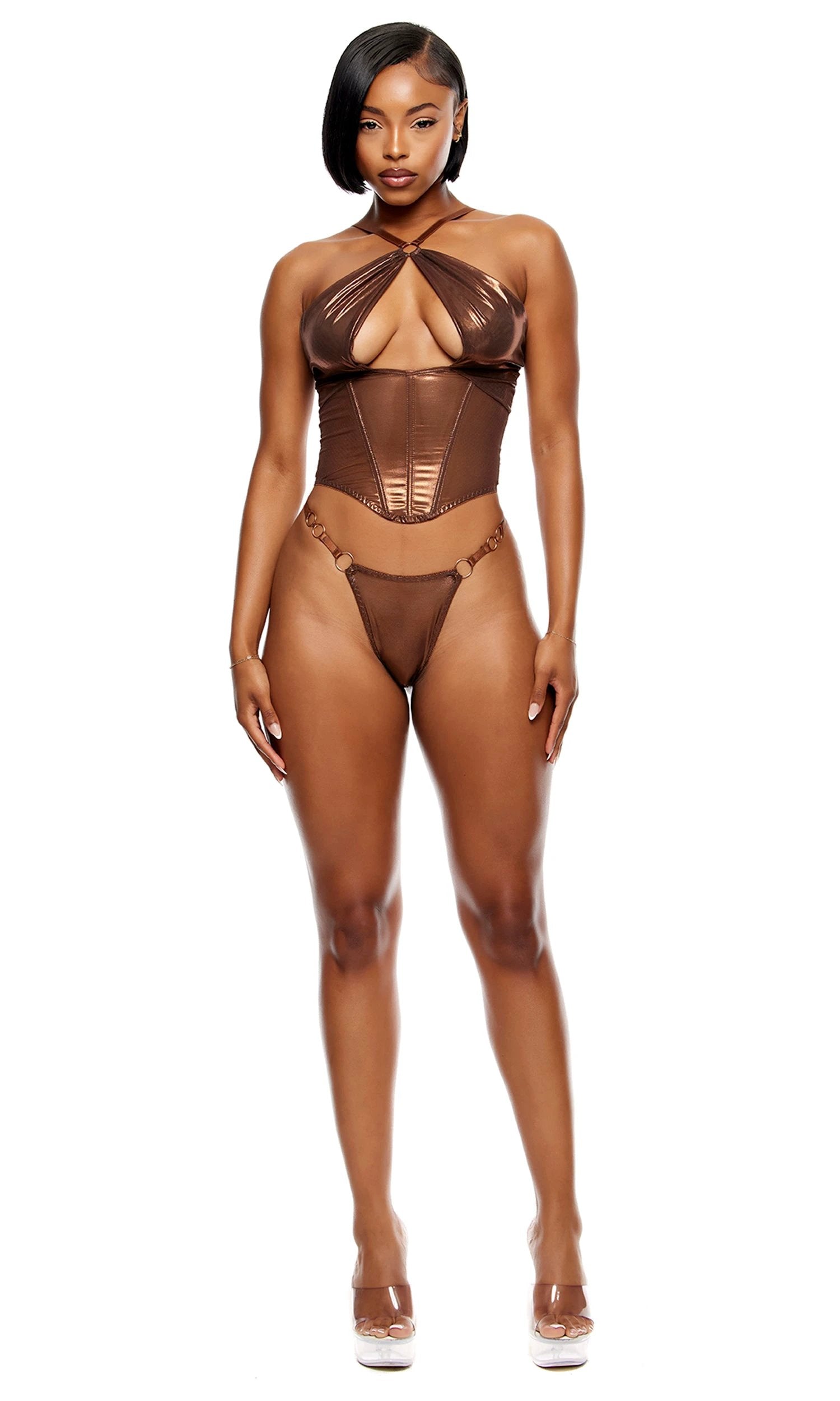 Liquid Metal Metallic Mesh Bustier Set by Forplay
