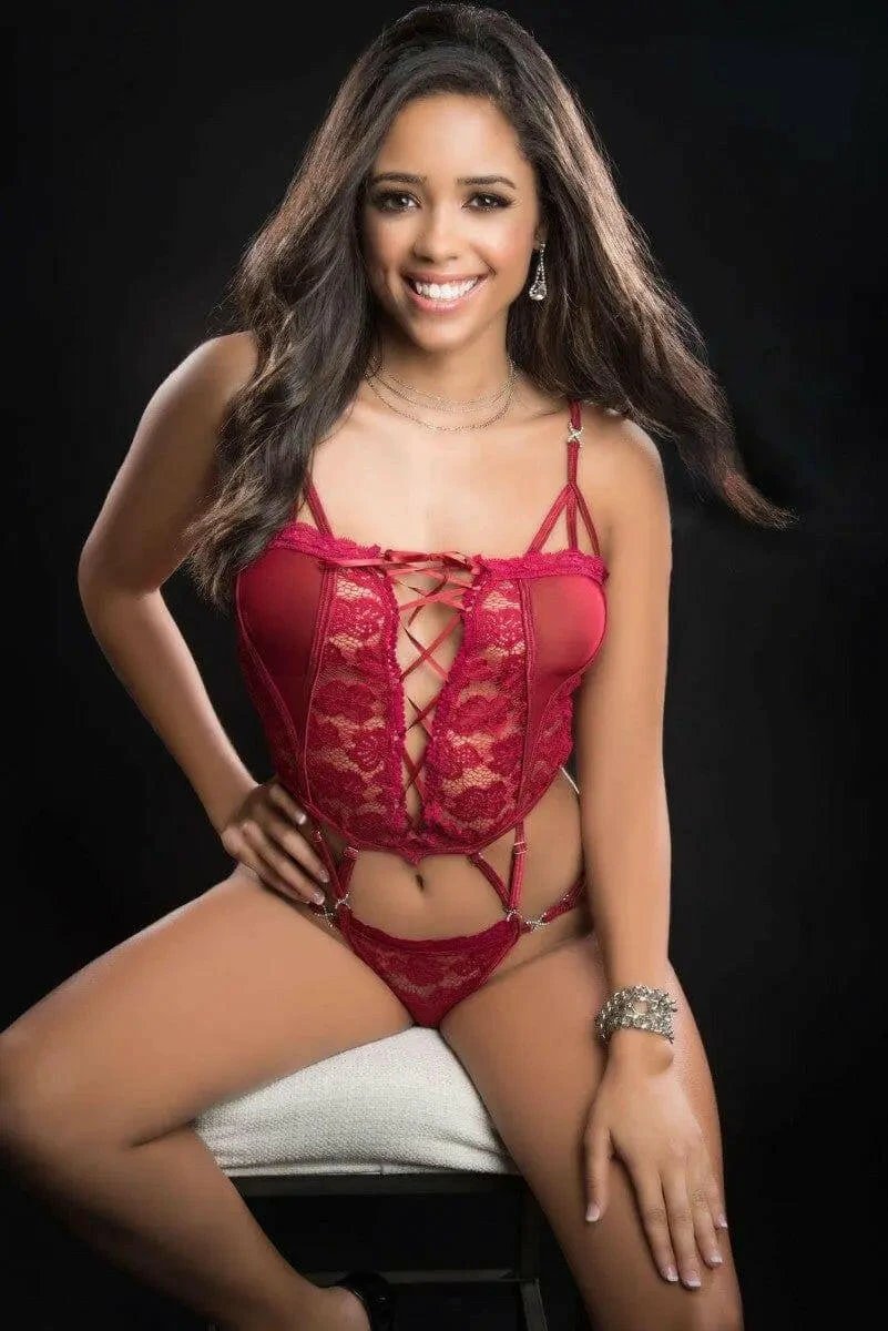 Butterfly Teddy with Lace-Up Front & Thong by G World Collection