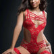 Caged Teddy and Lace Garters by G World Collection